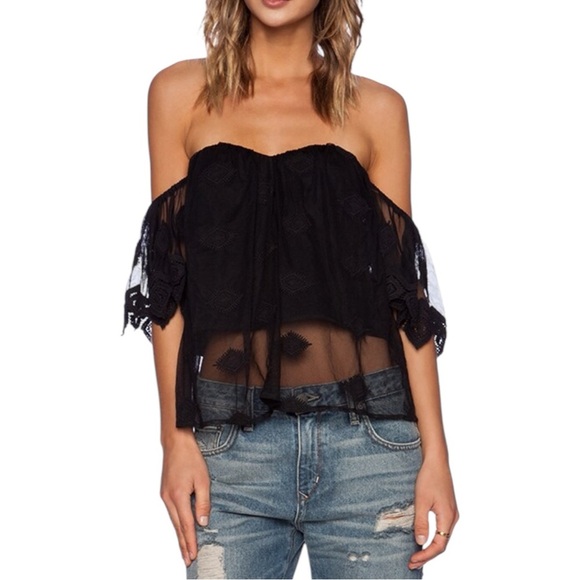 NWT Line & Dot Jean Michel Flutter Top Women's Small S Black Off Shoulder Mesh‎ - Picture 1 of 8